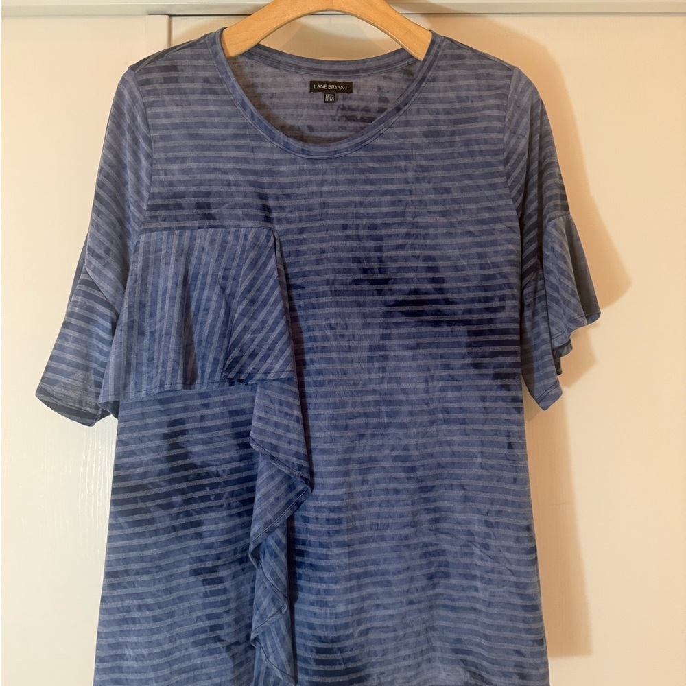 Lane Bryant Navy Striped Ruffle Sleeve Tee